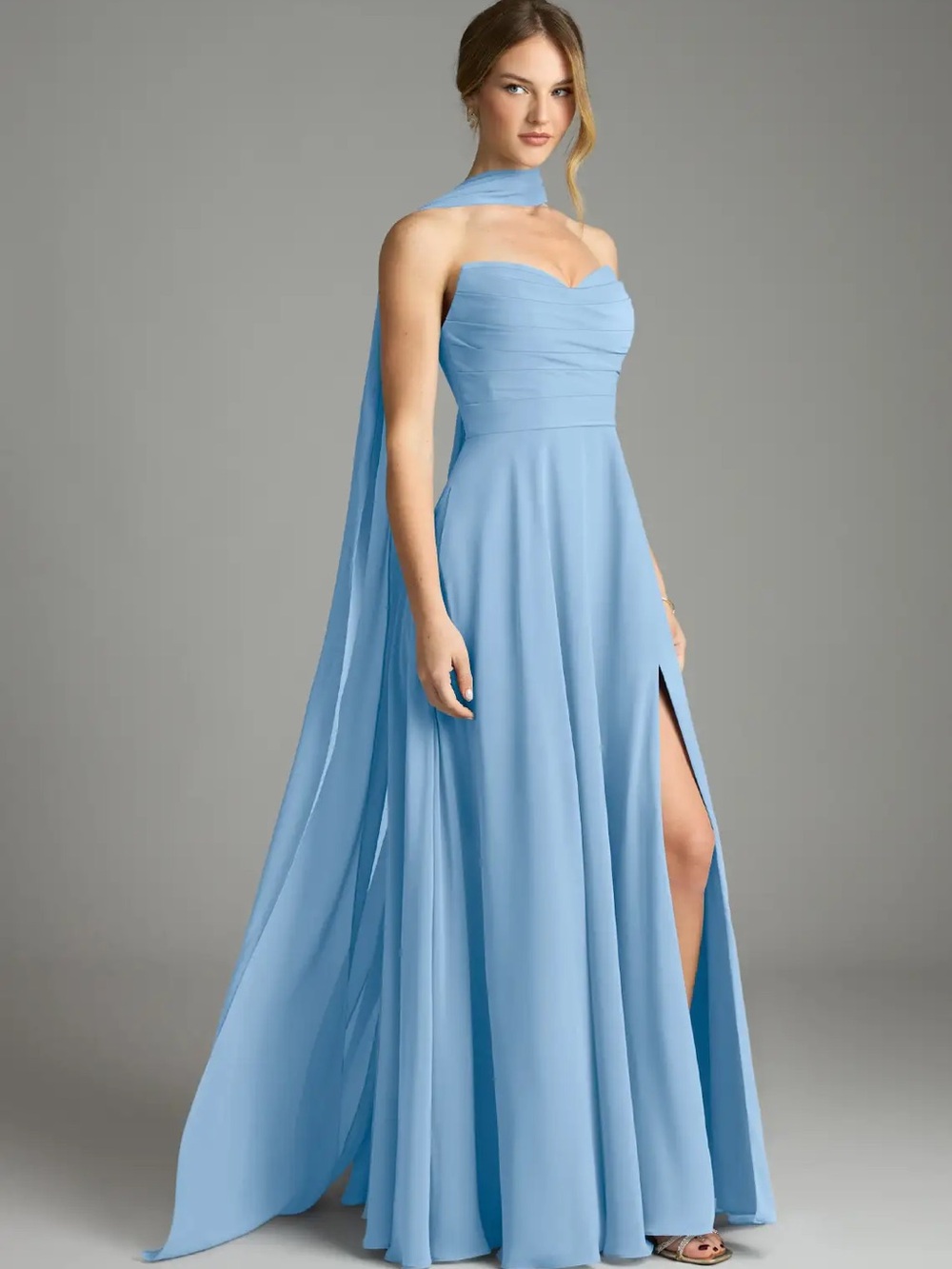 Azazie Ayla in Powder Blue 
Strapless Chiffon Bridesmaids Dress